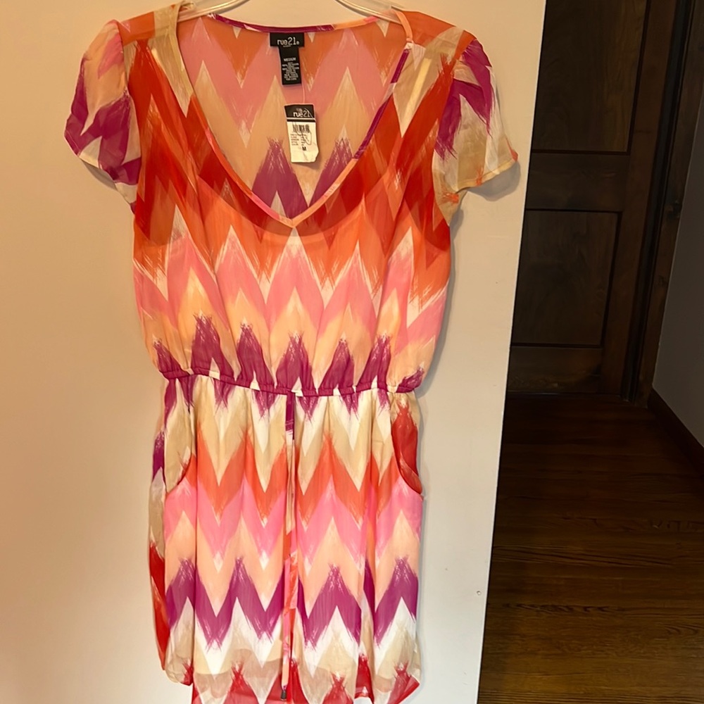 Rue 21 pink colorful summer dress Sz M